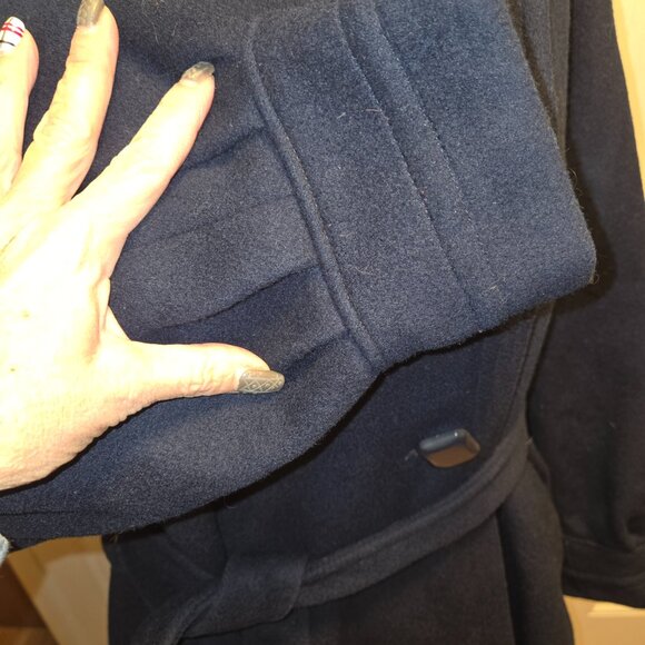 Vintage Union Made Wool Swing Coat Trench Mock Funnel Navy Blue Medium Large - Picture 3 of 13